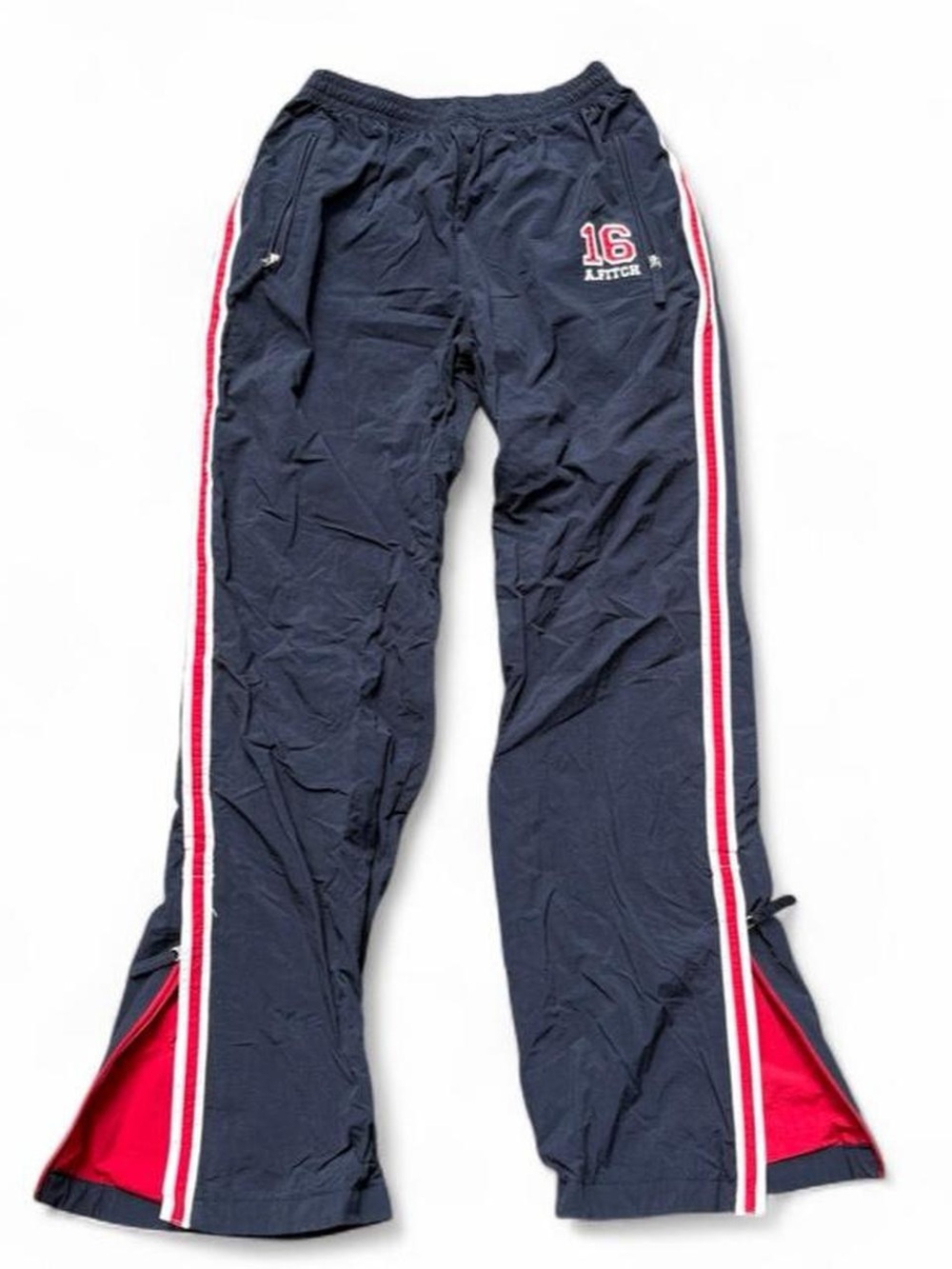 Y2K Abercrombie & Fitch lined navy blue track pants with red & white stripes